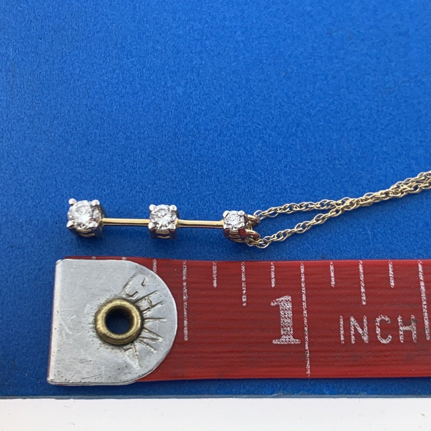 Designer 14K Yellow Gold Diamond Infinity Eternity Bar Drop Pendant Necklace