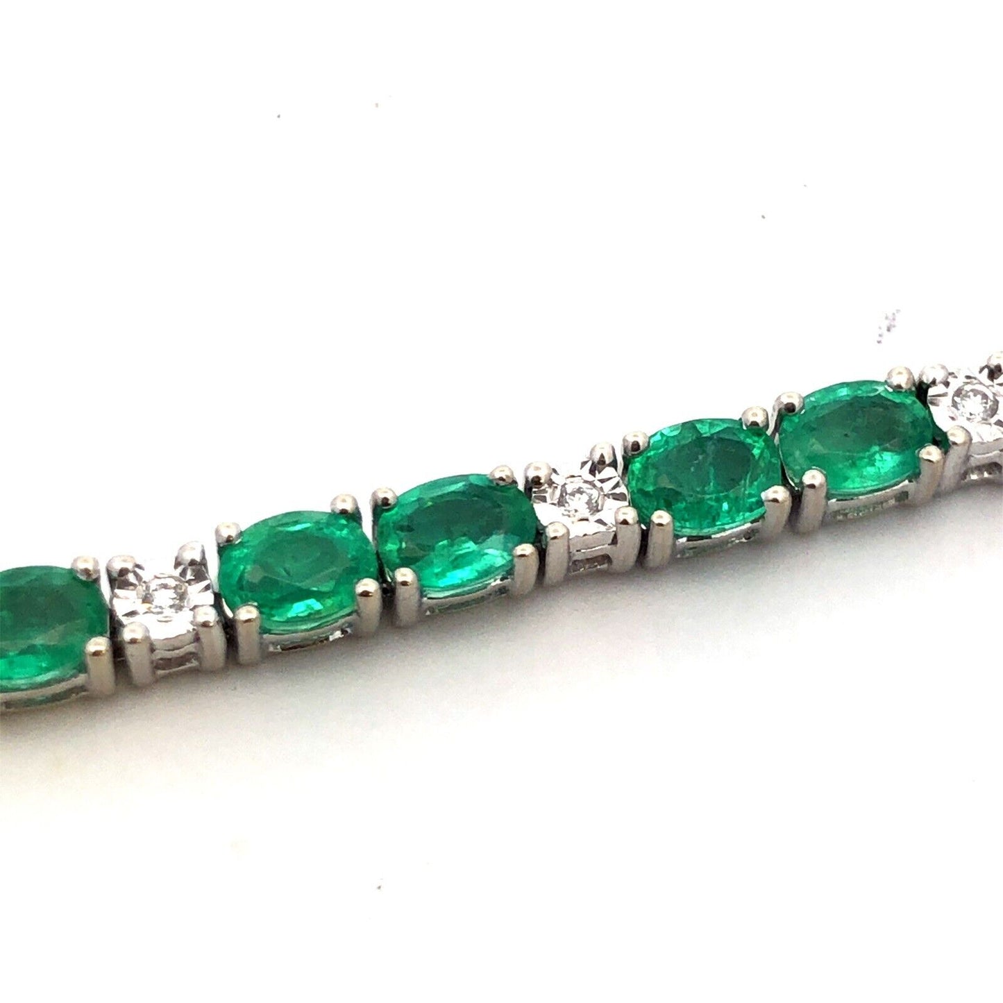 Designer CEI 14K White Gold Oval Green Emerald White Topaz Tennis Bracelet
