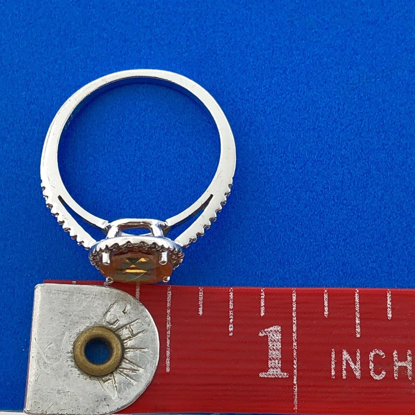 Gorgeous Sterling Silver 925 Round Cut Citrine Diamond Halo Accent Ring Size 6