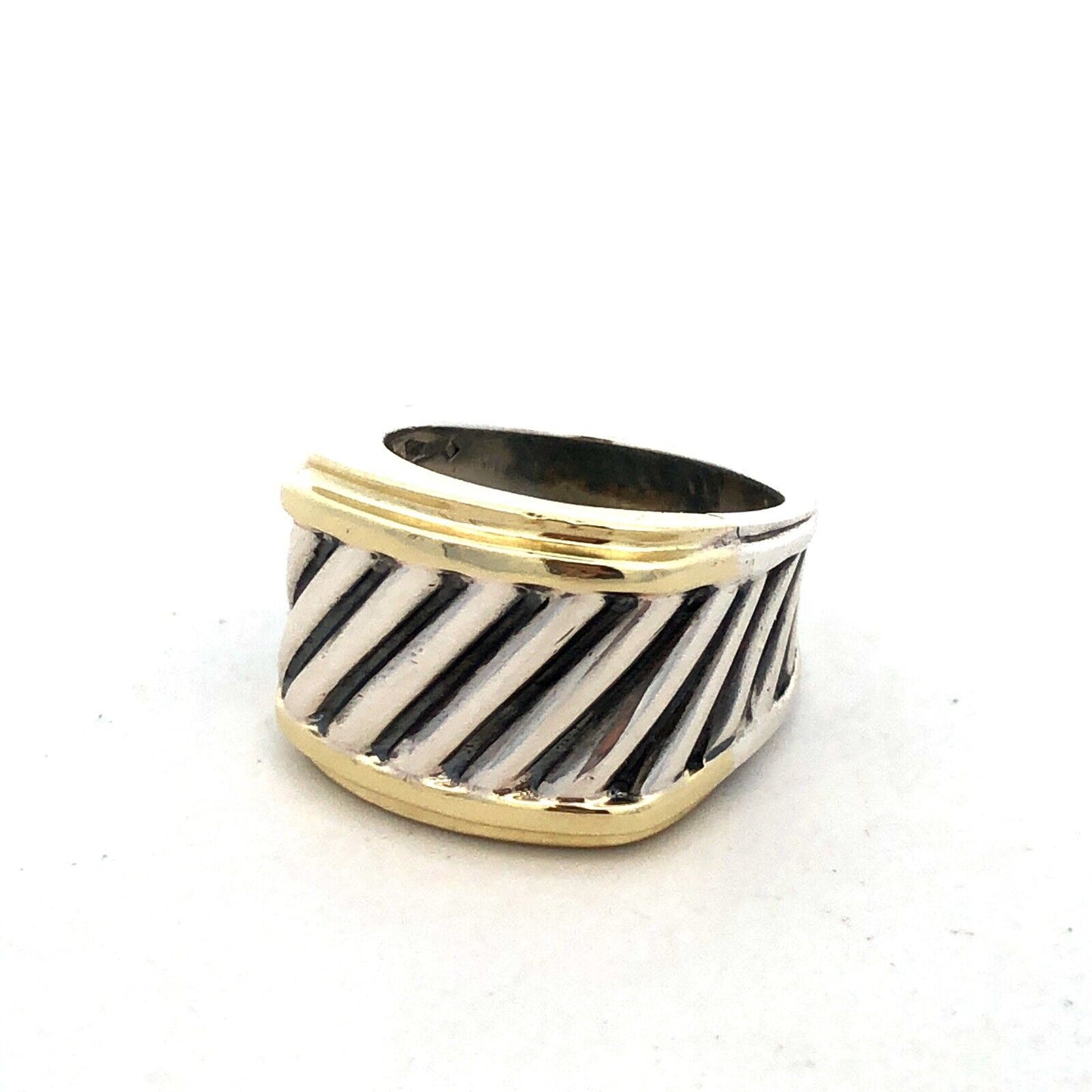 David Yurman 925 Sterling Silver 14K Gold Sculpted Cable Saddle Signet Ring