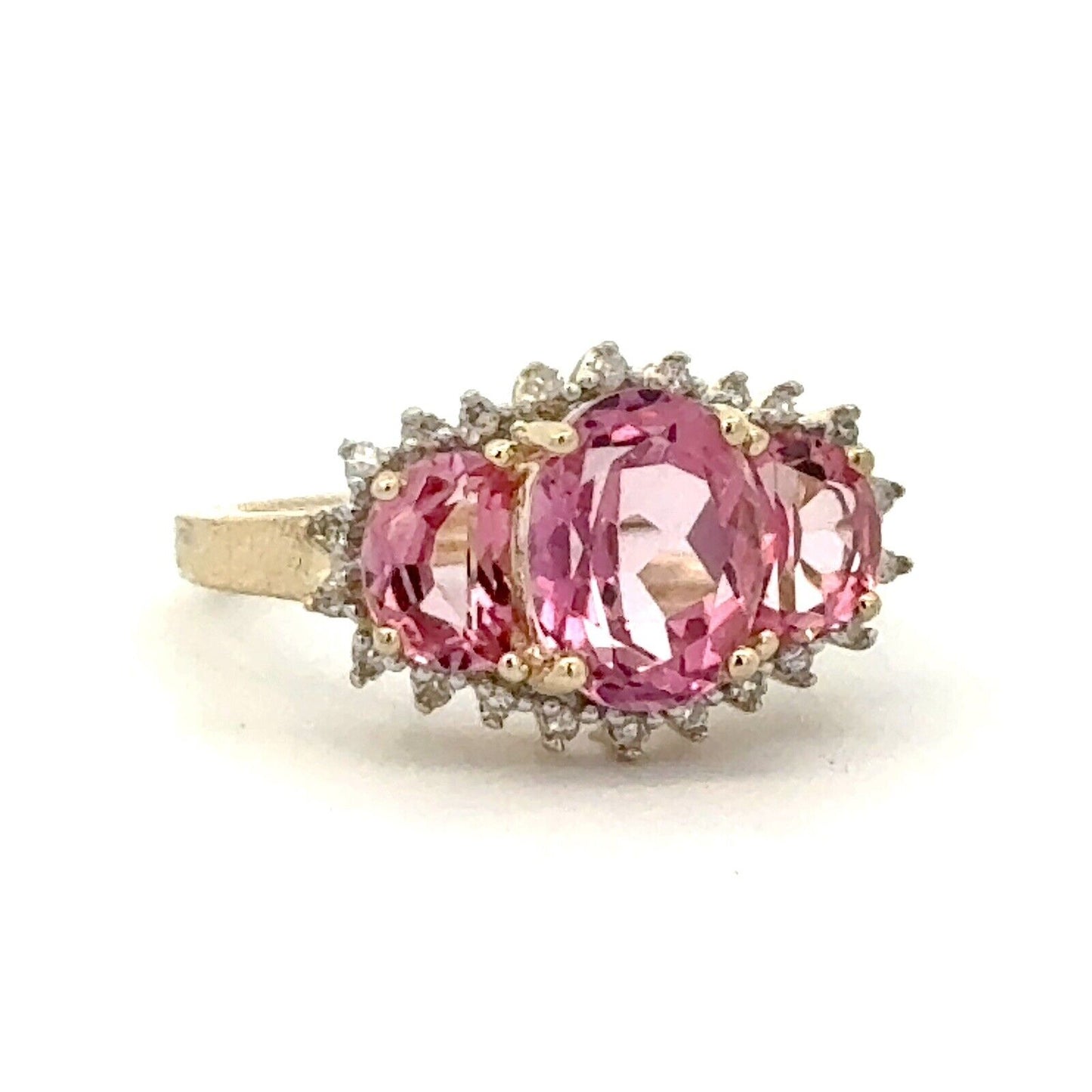 Designer 14K Yellow Gold Pink Topaz Diamond Accent Anniversary Ring
