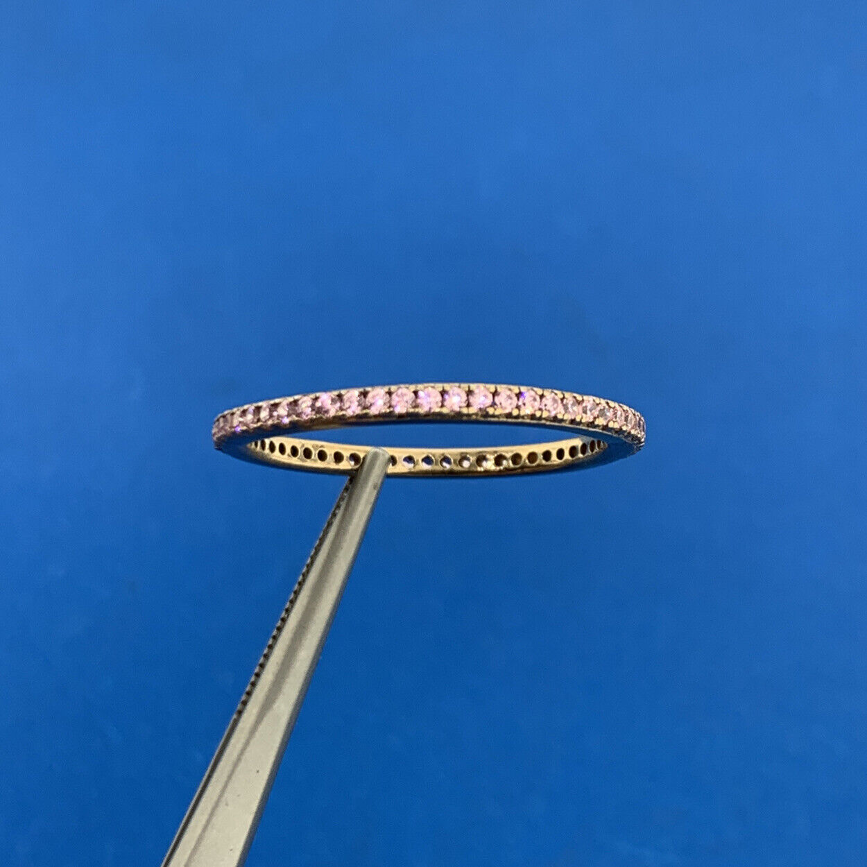 Designer 925 Sterling Silver Vermeil Pink Cubic Zirconia Bridal Anniversary Band
