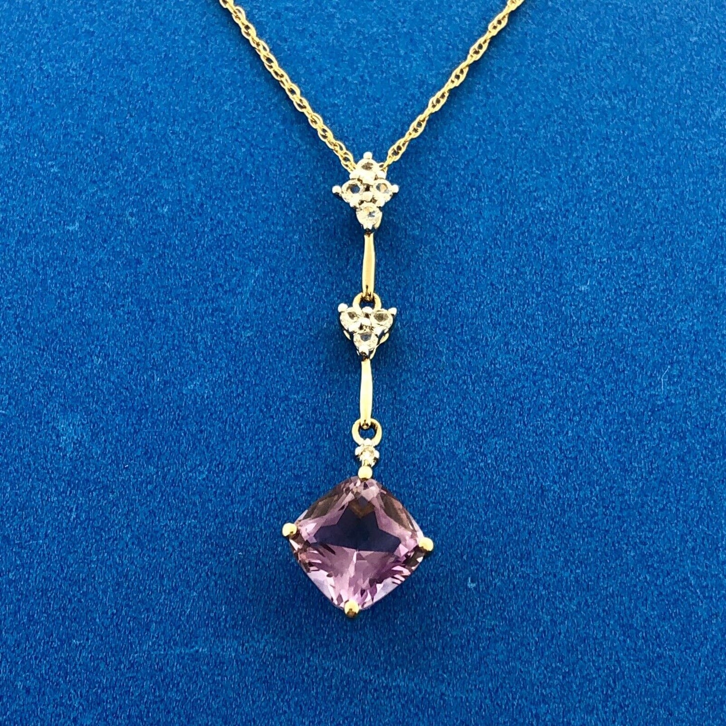 Gorgeous Midas 14k Yellow Gold Cushion Amethyst Quartz Accent 18" Necklace