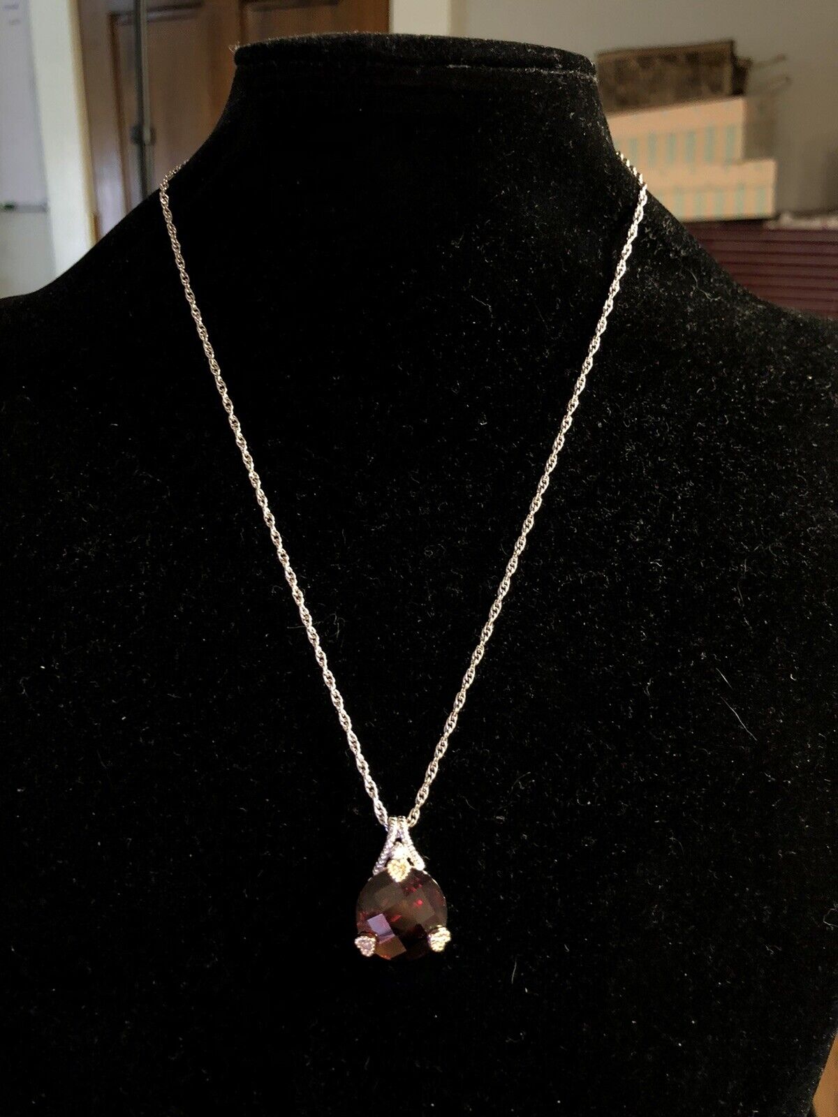 925 Sterling Silver Two Tone Cushion Cut Red Cubic Zirconia CZ Necklace