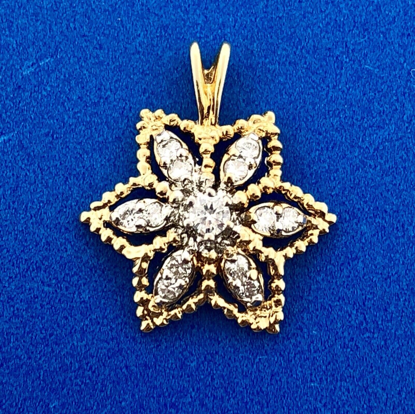 Charming 14K Yellow Gold Diamond Snowflake Star Fish Sand Dollar Charm Pendant