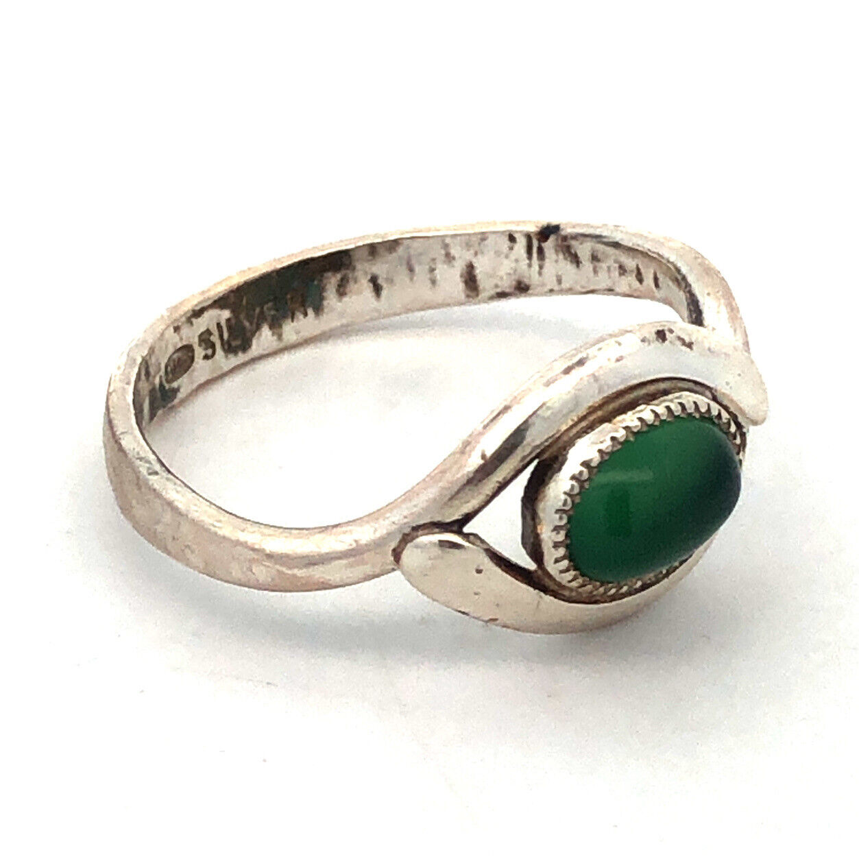 Vintage Designer MC 925 Sterling Silver Oval Green Tourmaline Ring