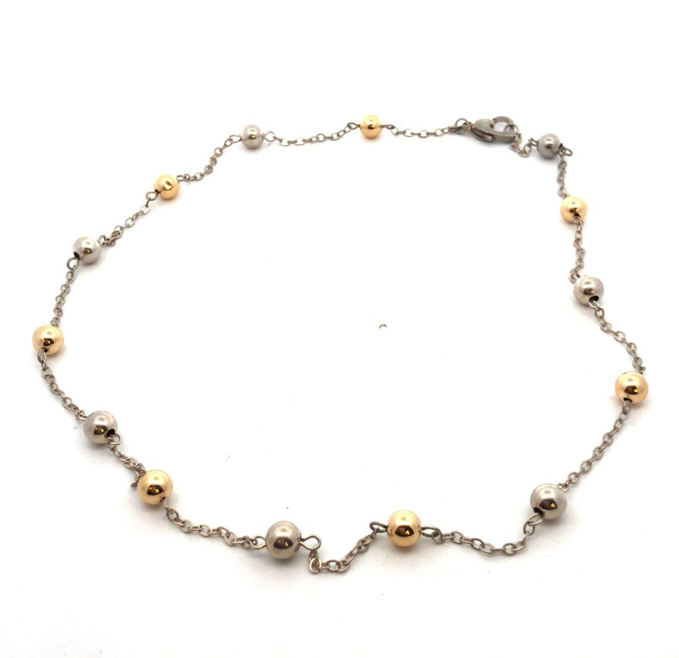 Designer PE Sterling Silver 14K Gold Two Tone Ball Bead Station Chain Necklace