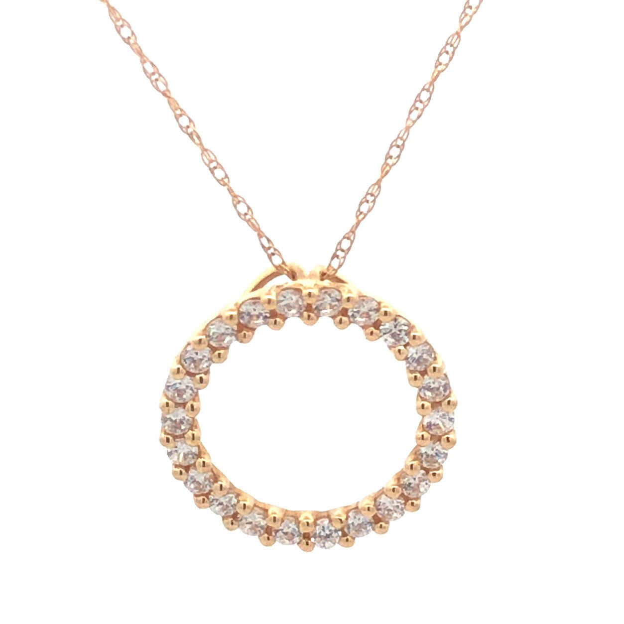 Designer 14K Yellow Gold Cubic Zirconia CZ Infinity Circle Pendant Necklace