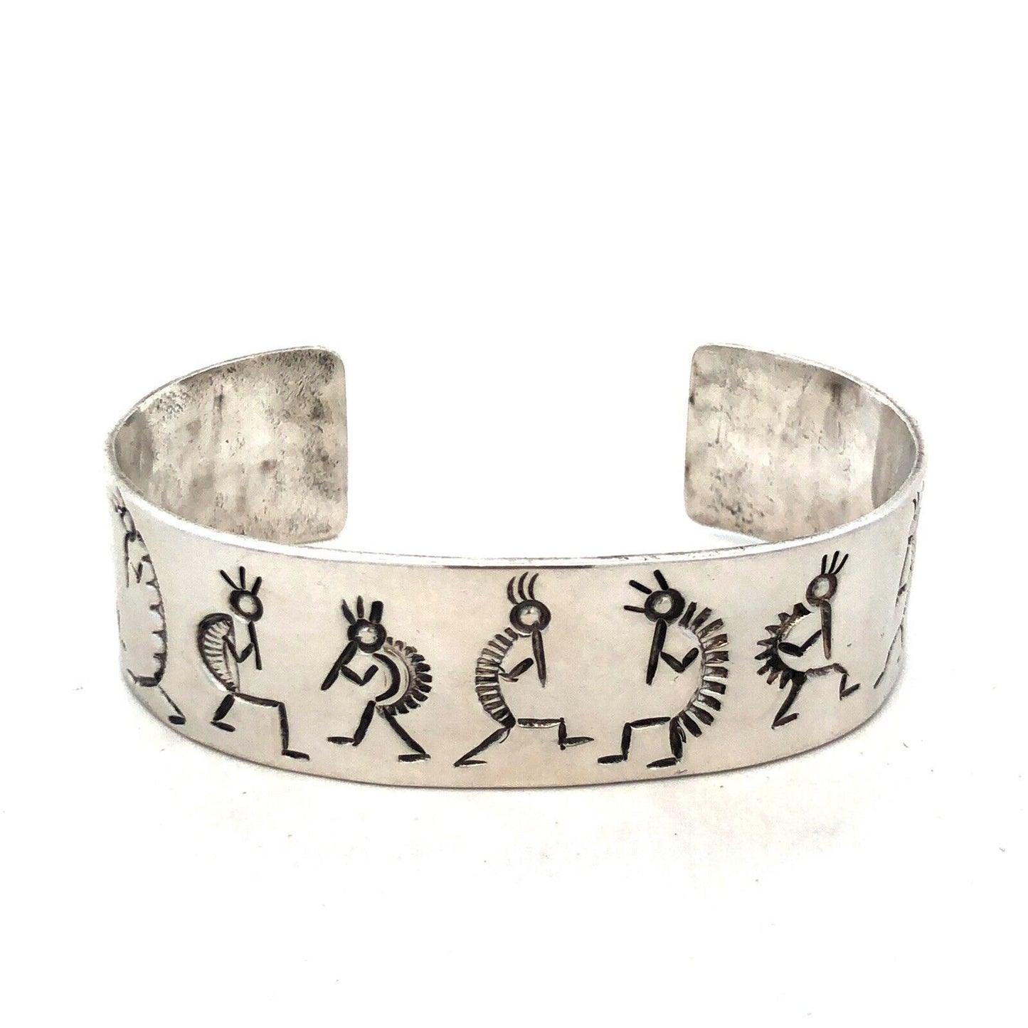 Native American 925 Sterling Silver Kokopelli Fertility Luck Open Cuff Bracelet