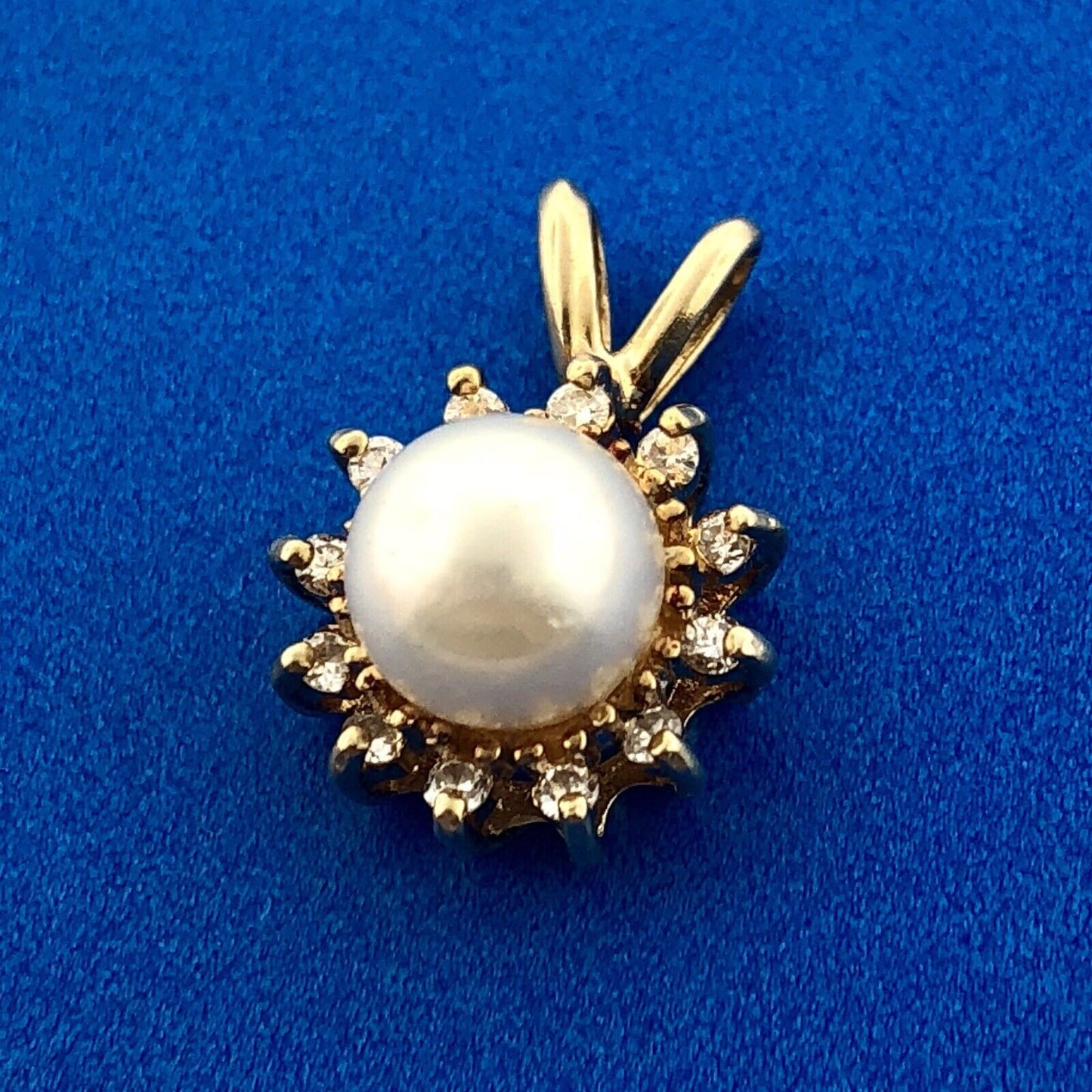 Designer 14K Yellow Gold Genuine Solitaire Pearl Diamond Wedding Bridal Pendant