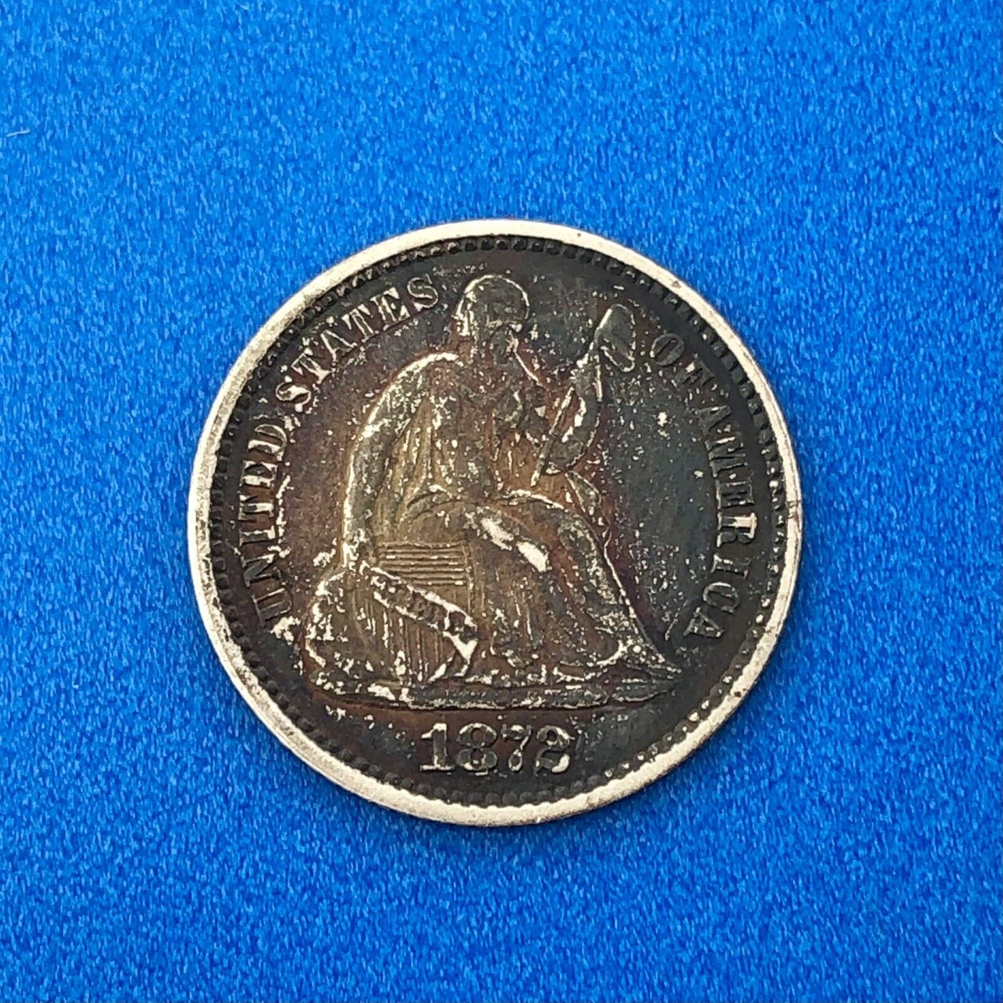 1872 P Silver Seated Half Dime 5c Better Key Nice Rainbow Toning Type Coin