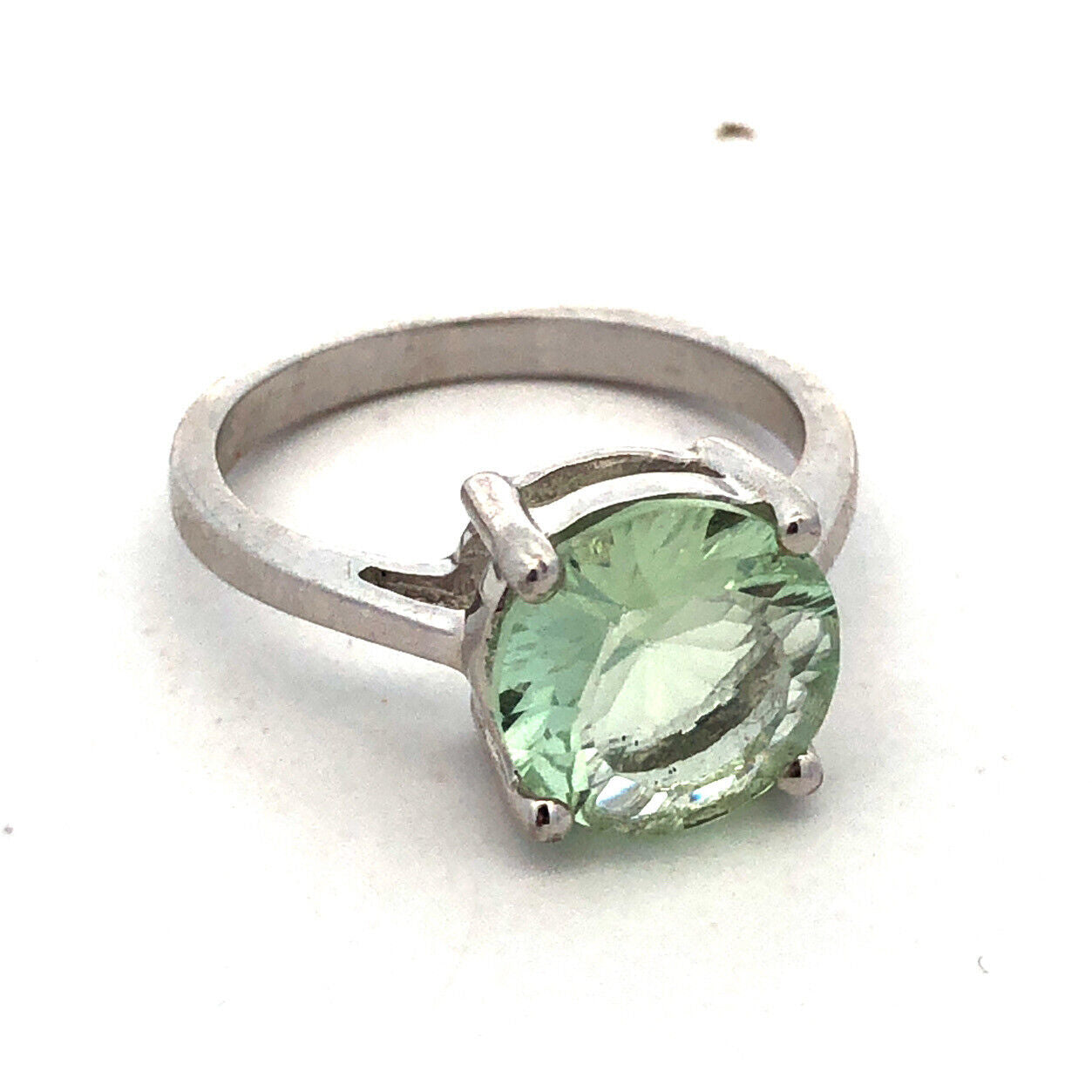 Designer TGGC 925 Sterling Silver Round Green Amethyst Solitaire Ring