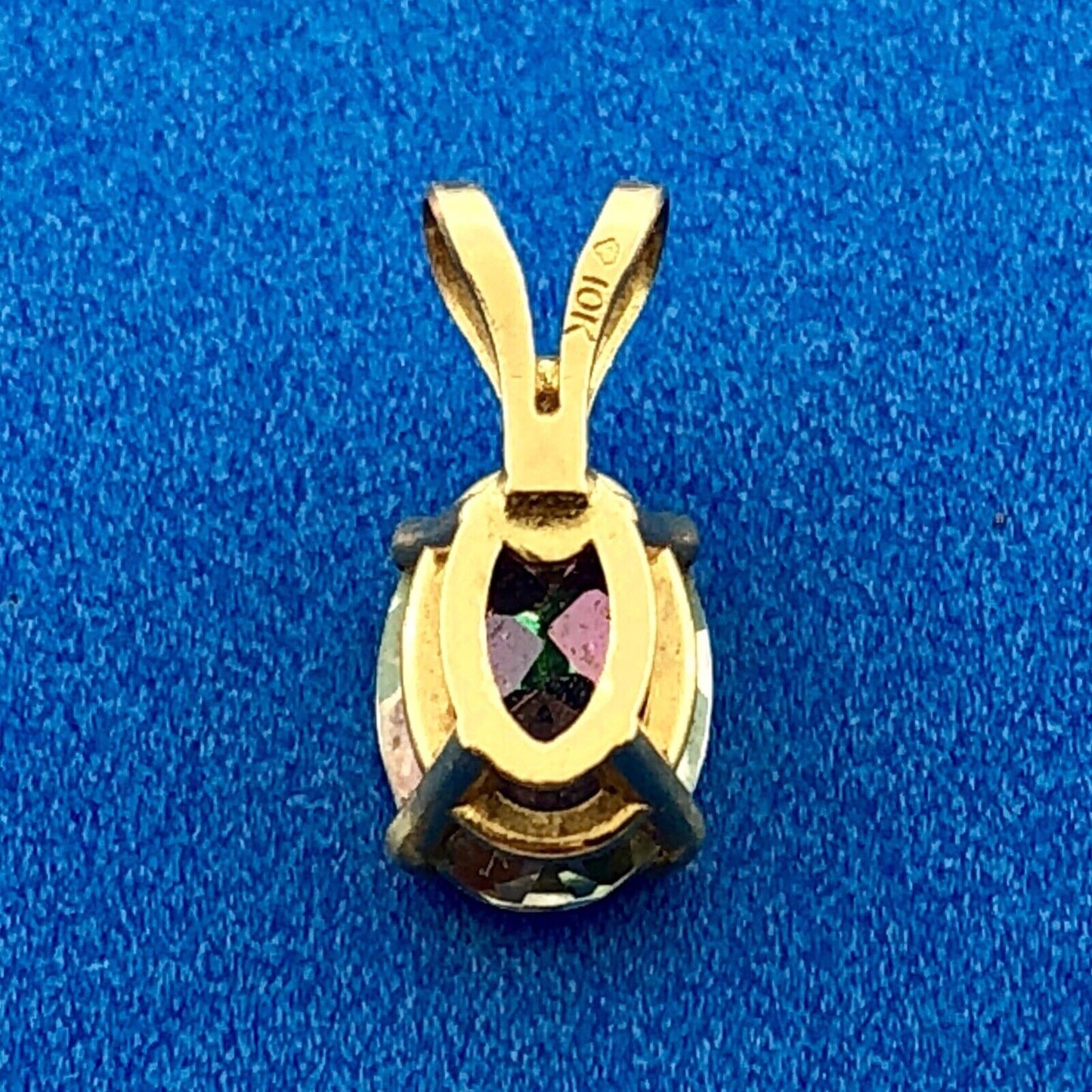 Designer 10k Yellow Gold Oval Mystic Topaz Diamond Accented Pendant