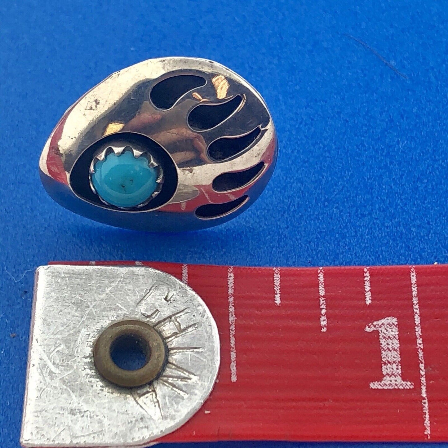 Native American Artisan DF 925 Sterling Silver Turquoise Bear Paw Claw Earrings