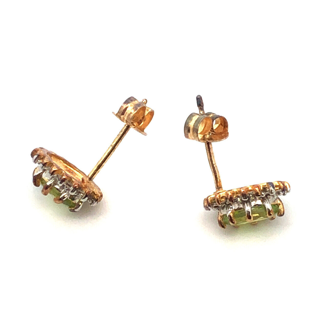 Designer 925 Sterling Silver Vermeil Two Tone Green Peridot Oval Stud Earrings