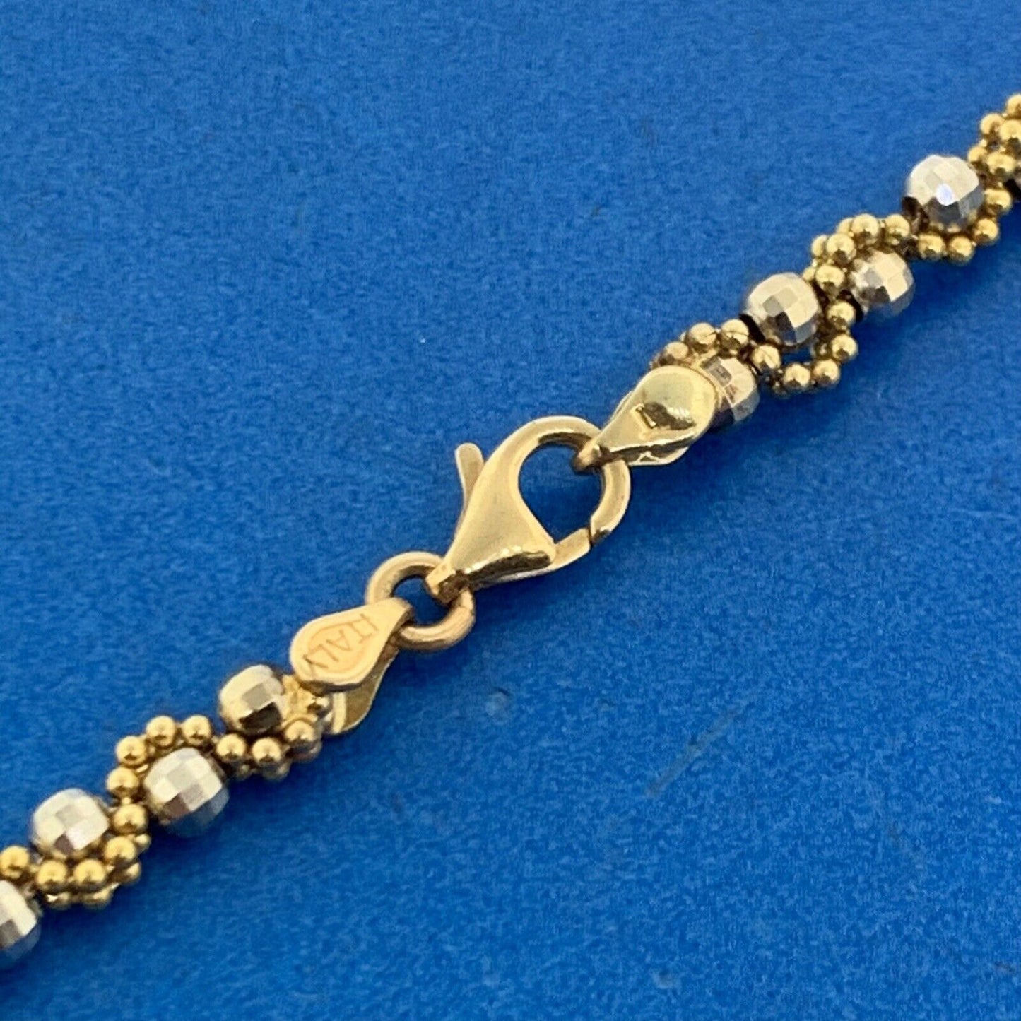 Designer Italy 14K Yellow White Gold Turquoise Bead Disco Gold Ball Necklace