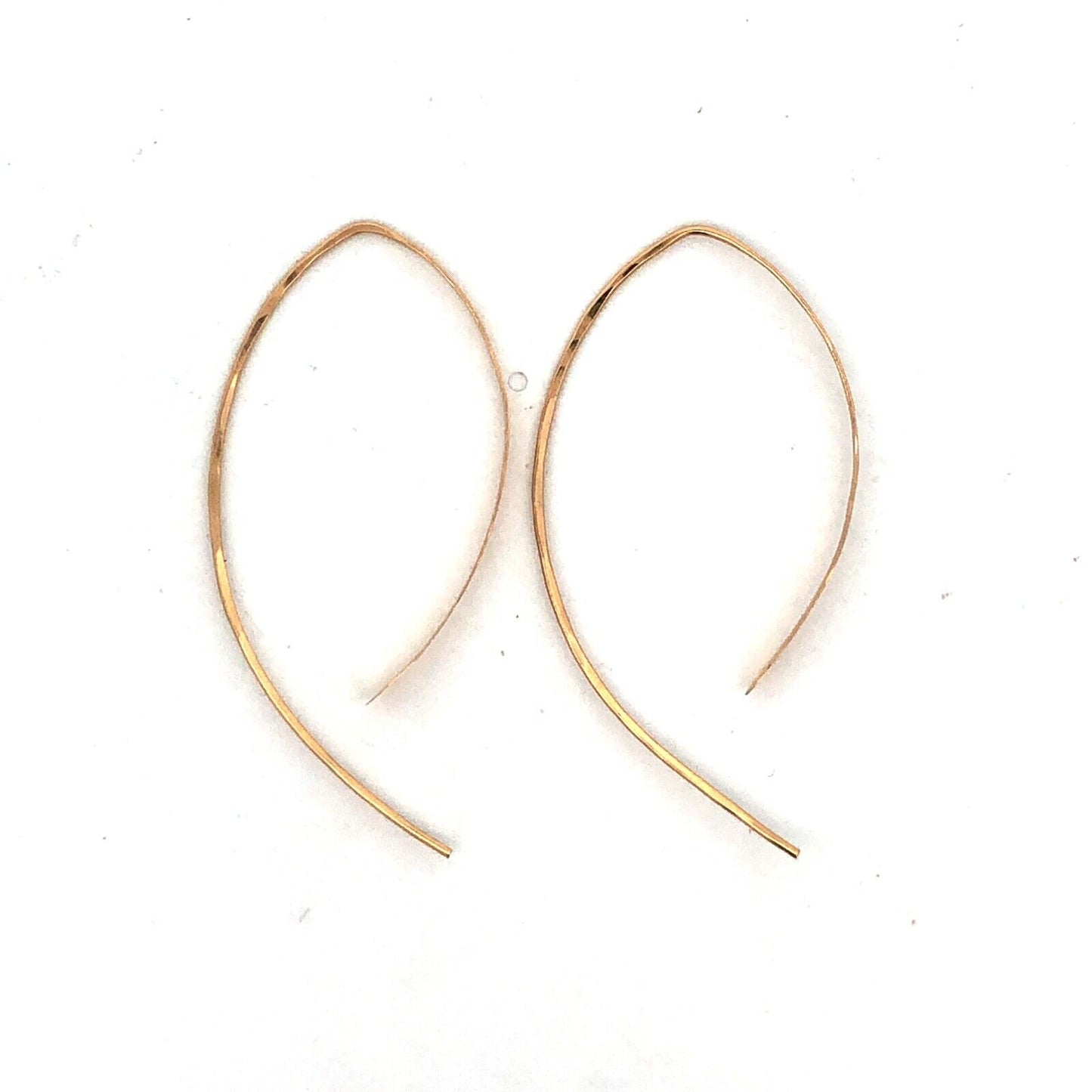 14K Yellow Gold Hammered Wire Threader Hook Earrings