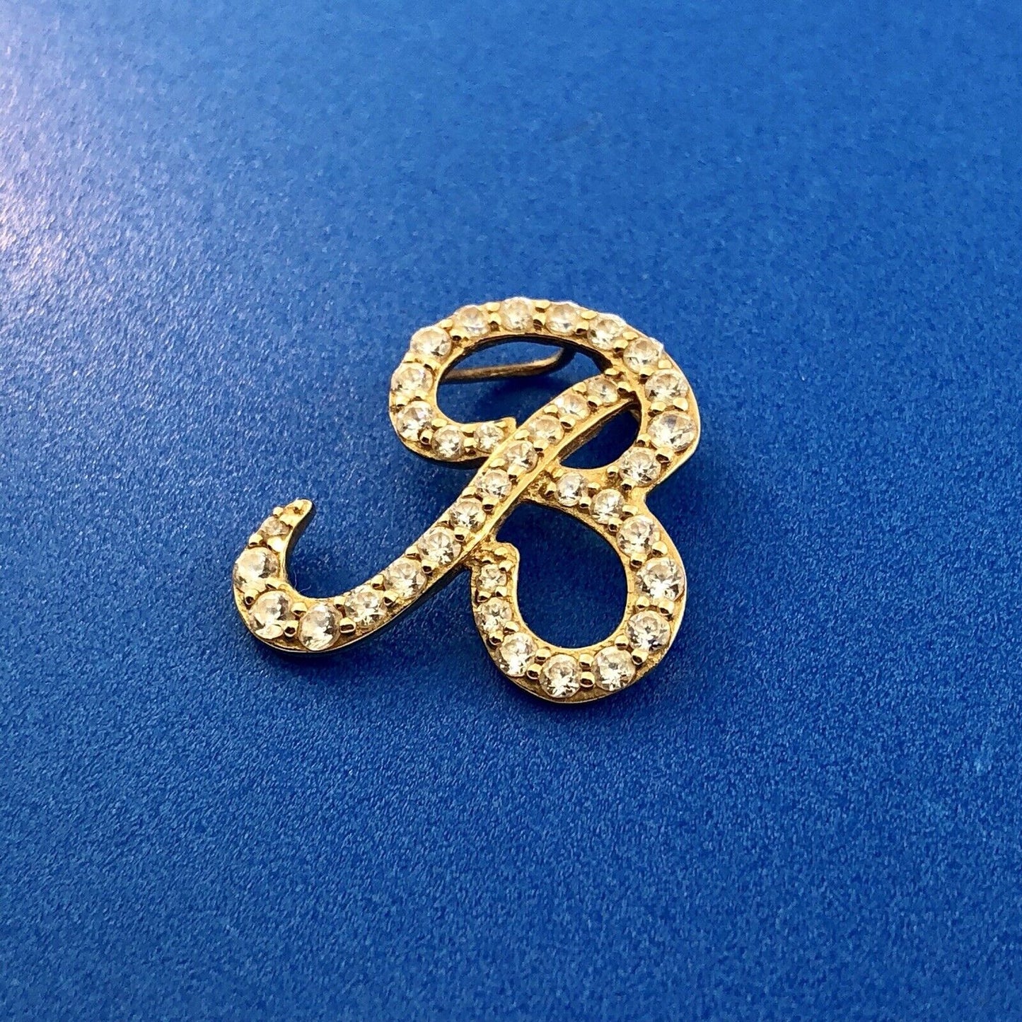 Designer 14K Yellow Gold Diamonique Cubic Zirconia Script B Monogram Pendant