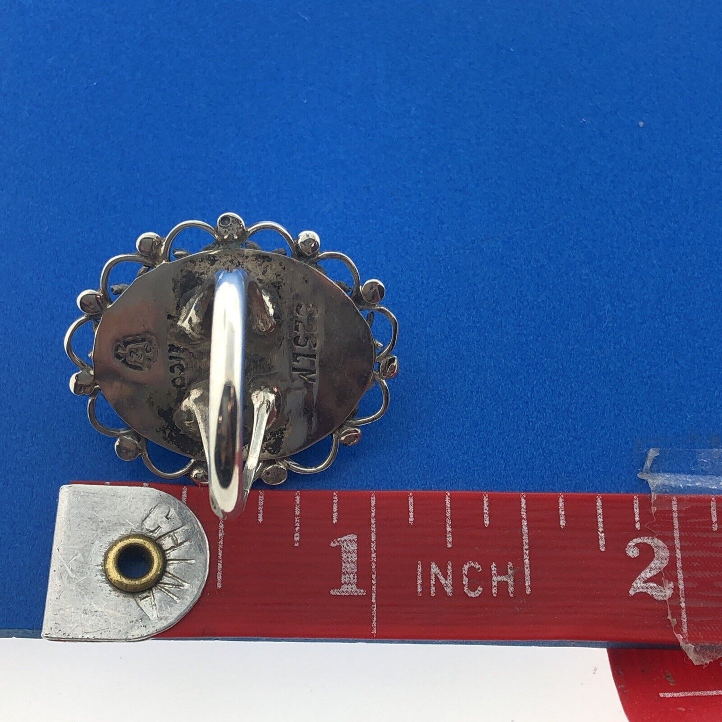 Taxco Mexican Designer LM Sterling Silver 925 Sky Blue Art Resin Ring Size 6.25