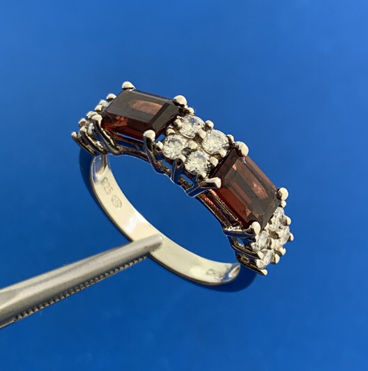 Designer 925 Sterling Silver Red White Tourmaline Stackable Band Ring