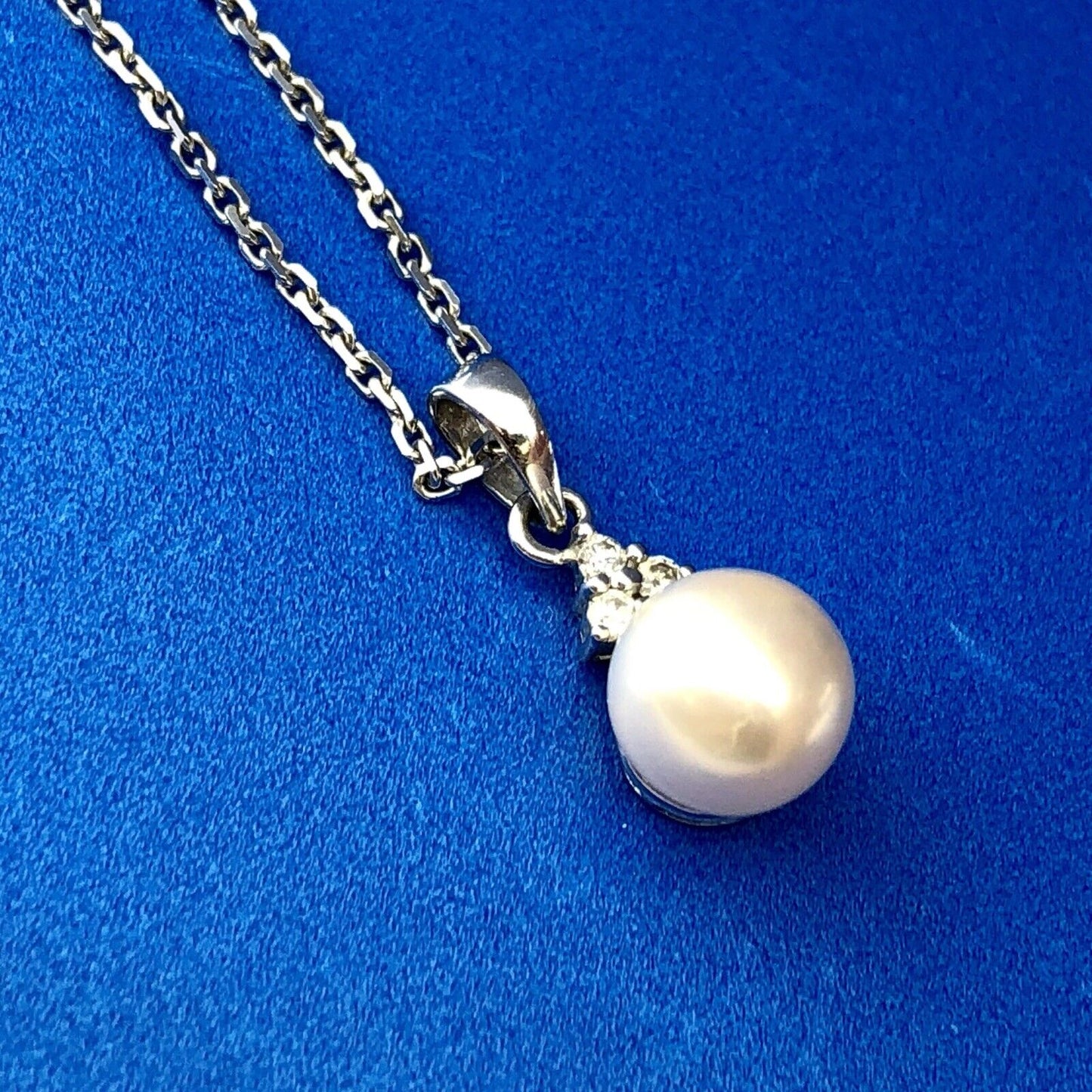 Designer 14K White Gold Pearl Diamond Wedding Anniversary Sweetheart Necklace
