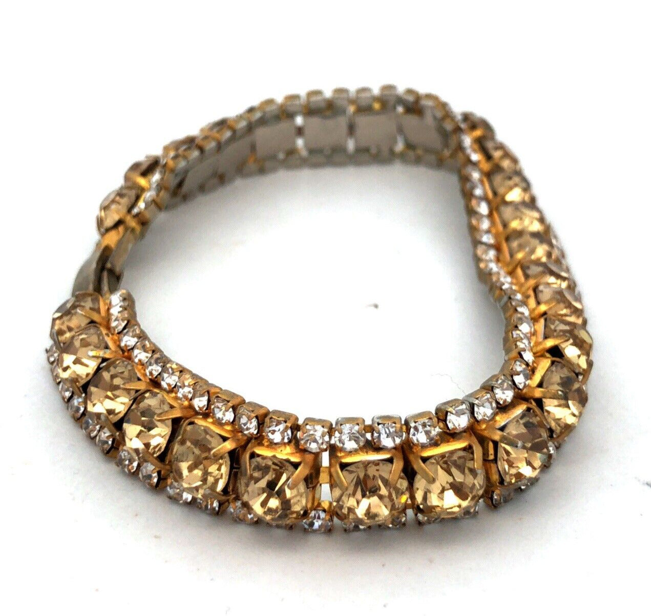 Vintage Gold Tone Champagne White Rhinestone Statement Tennis Bracelet