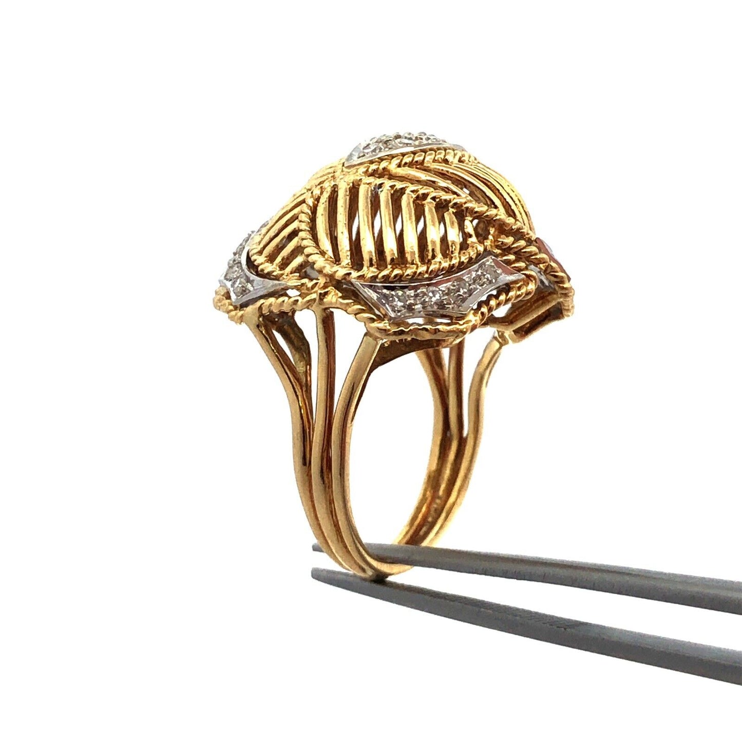Vintage 10K Yellow Gold White Topaz Dome Cocktail Statement Ring