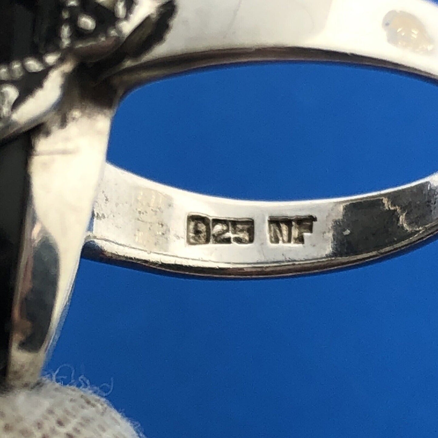 NF Thailand Sterling Silver Black Onyx Marcasite Opal Statement Cocktail Ring