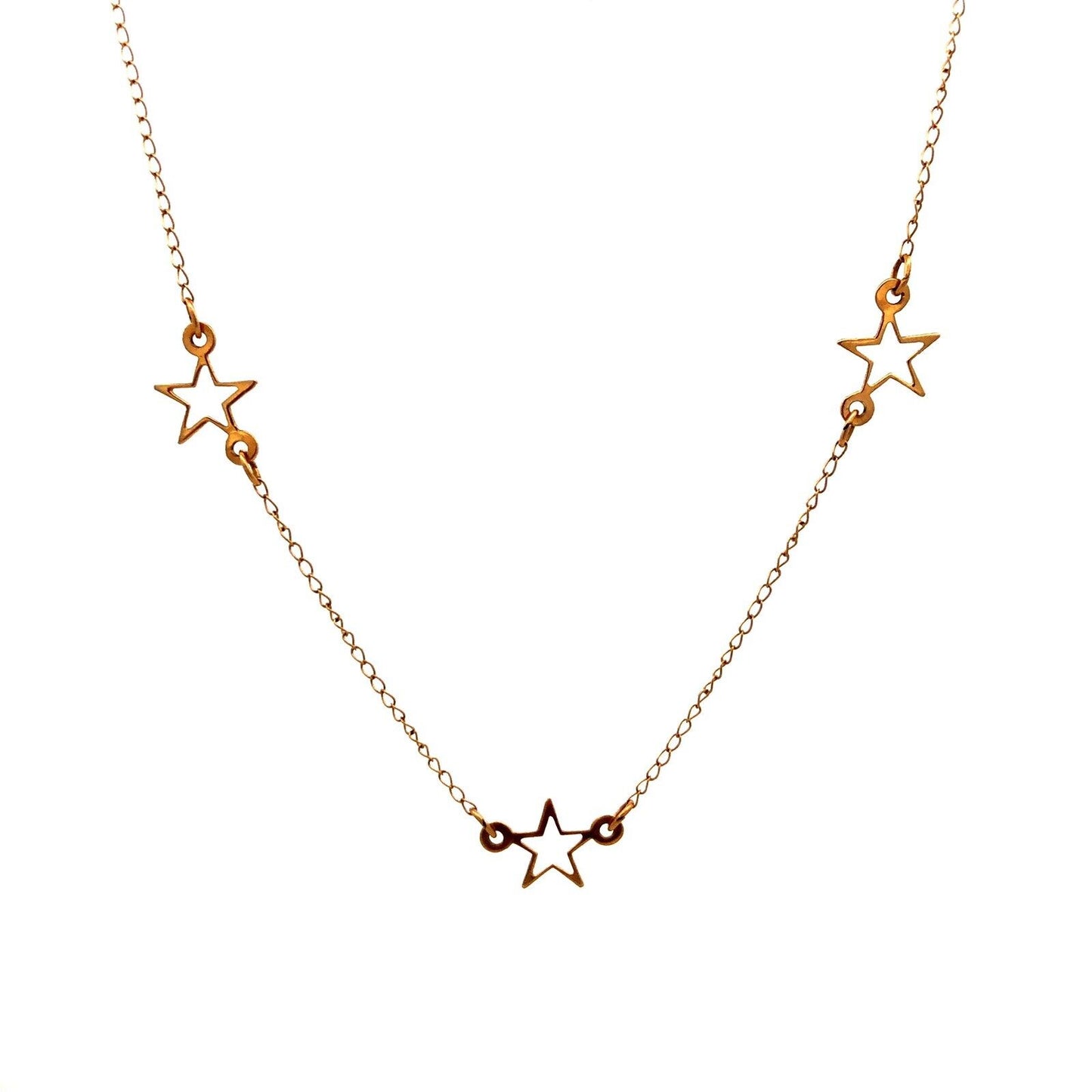 14K Yellow Gold Cutout Star Station Chain Necklace