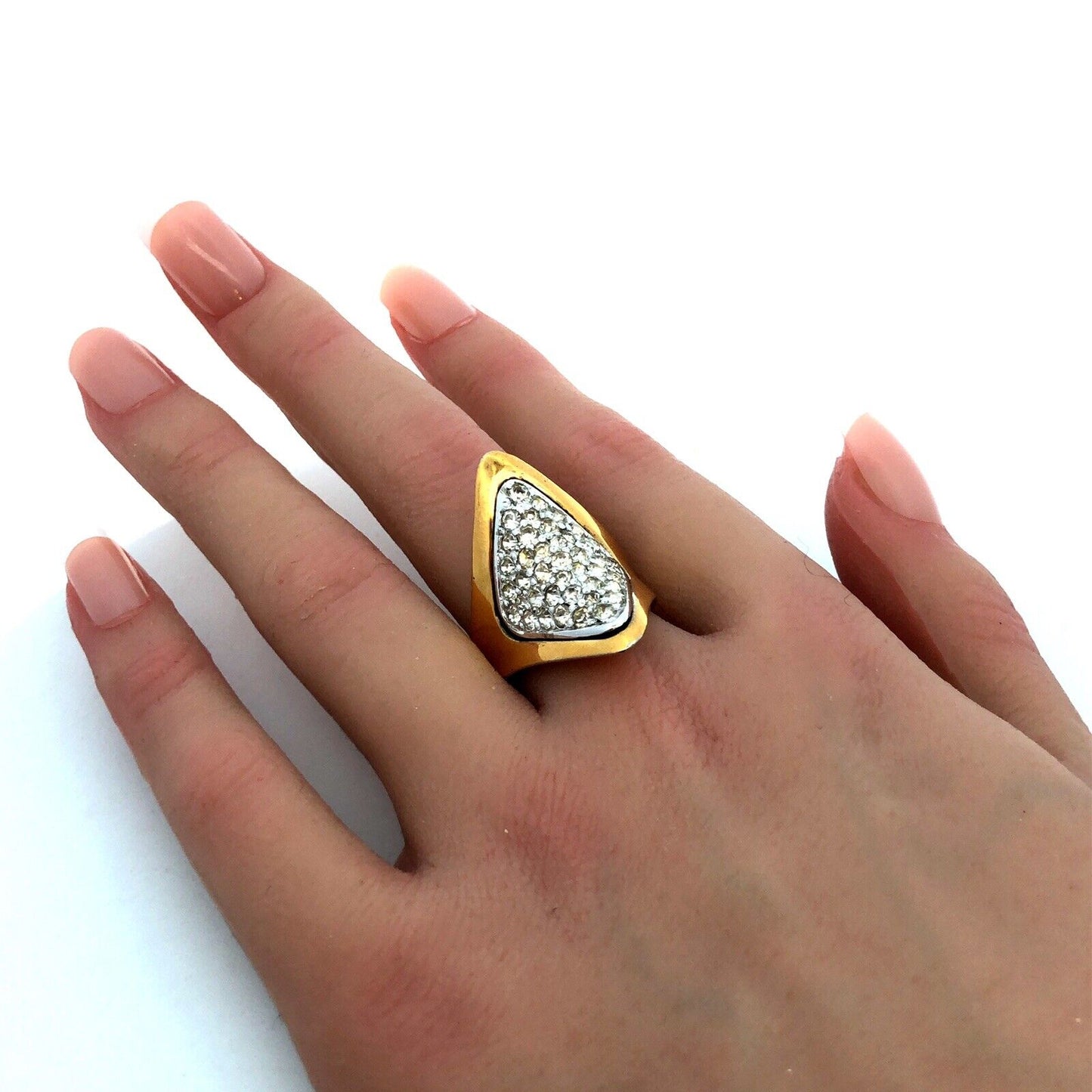 925 Sterling Silver Vermeil Designer Panetta Round Cubic Zirconia Modernist Ring