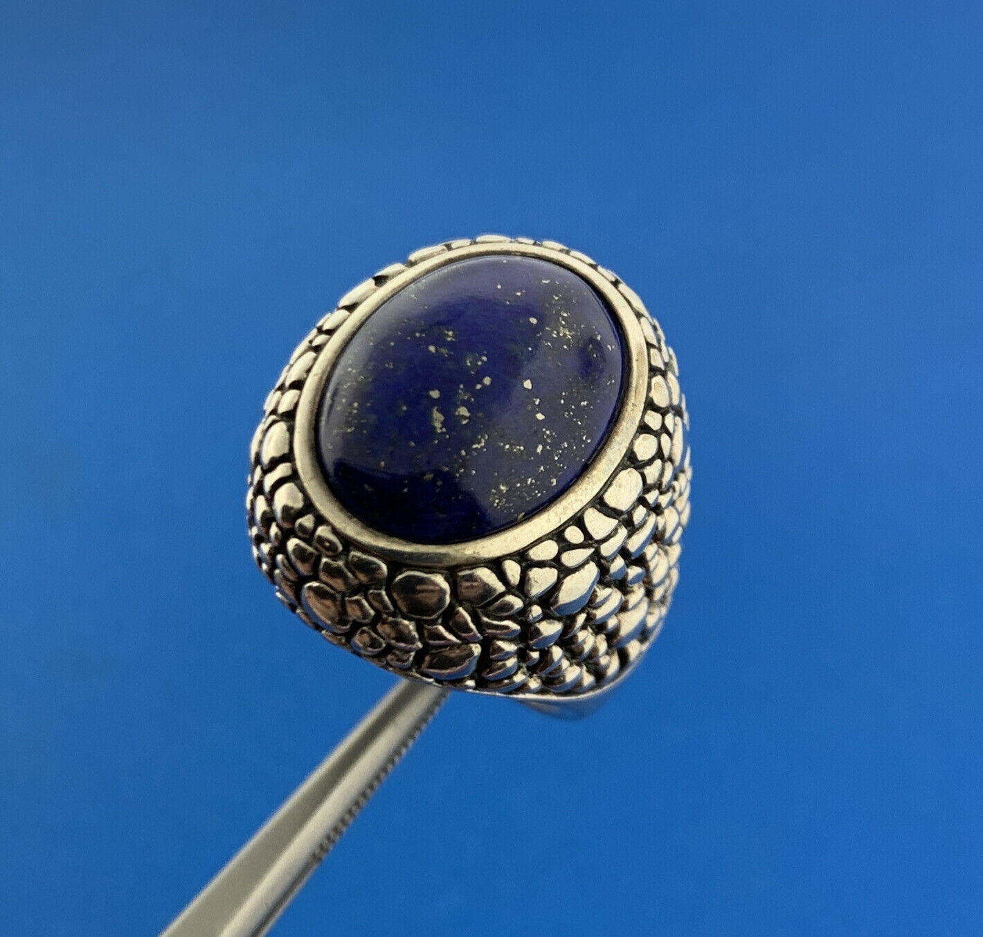 Whitney Kelly 925 Sterling Silver Oval Lapis-Lazuli Pebbled Statement Dome Ring
