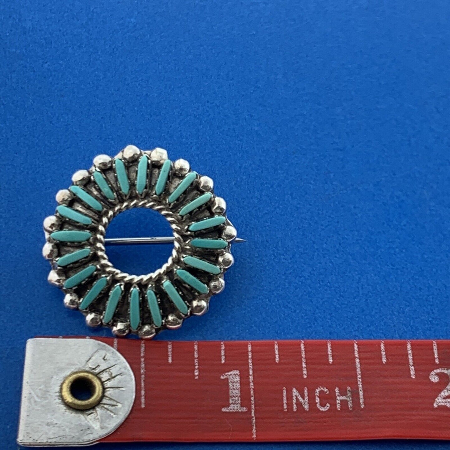 Vintage Native American 925 Sterling Silver Turquoise Petit Point Pendant Brooch