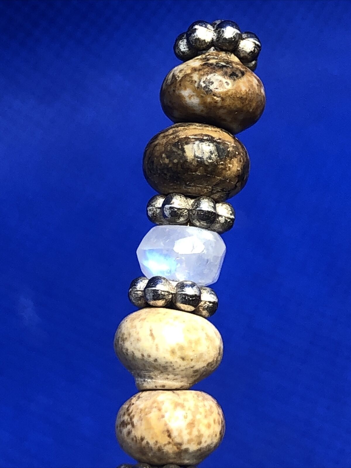 Sterling Silver 925 Moonstone Brown Jasper Beaded Natural Earthy Hook Earrings