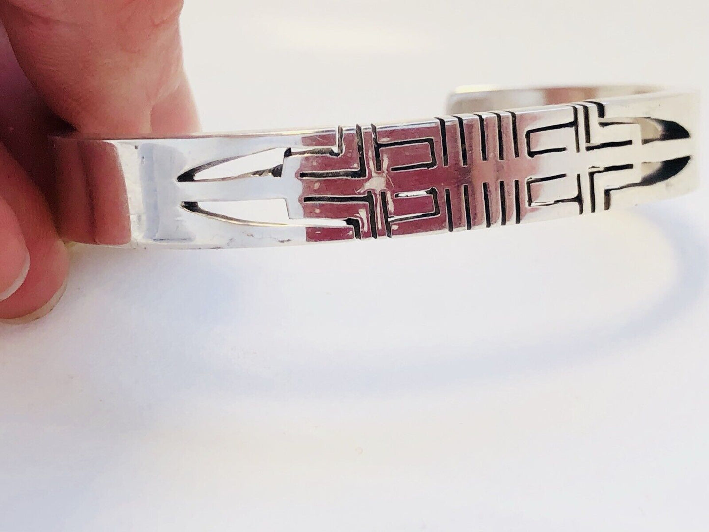 Artisan Sterling Silver 925 Geometric Open Work Modernist Cuff Bracelet