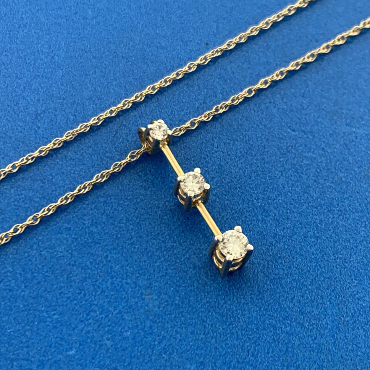 Designer 14K Yellow Gold Diamond Infinity Eternity Bar Drop Pendant Necklace
