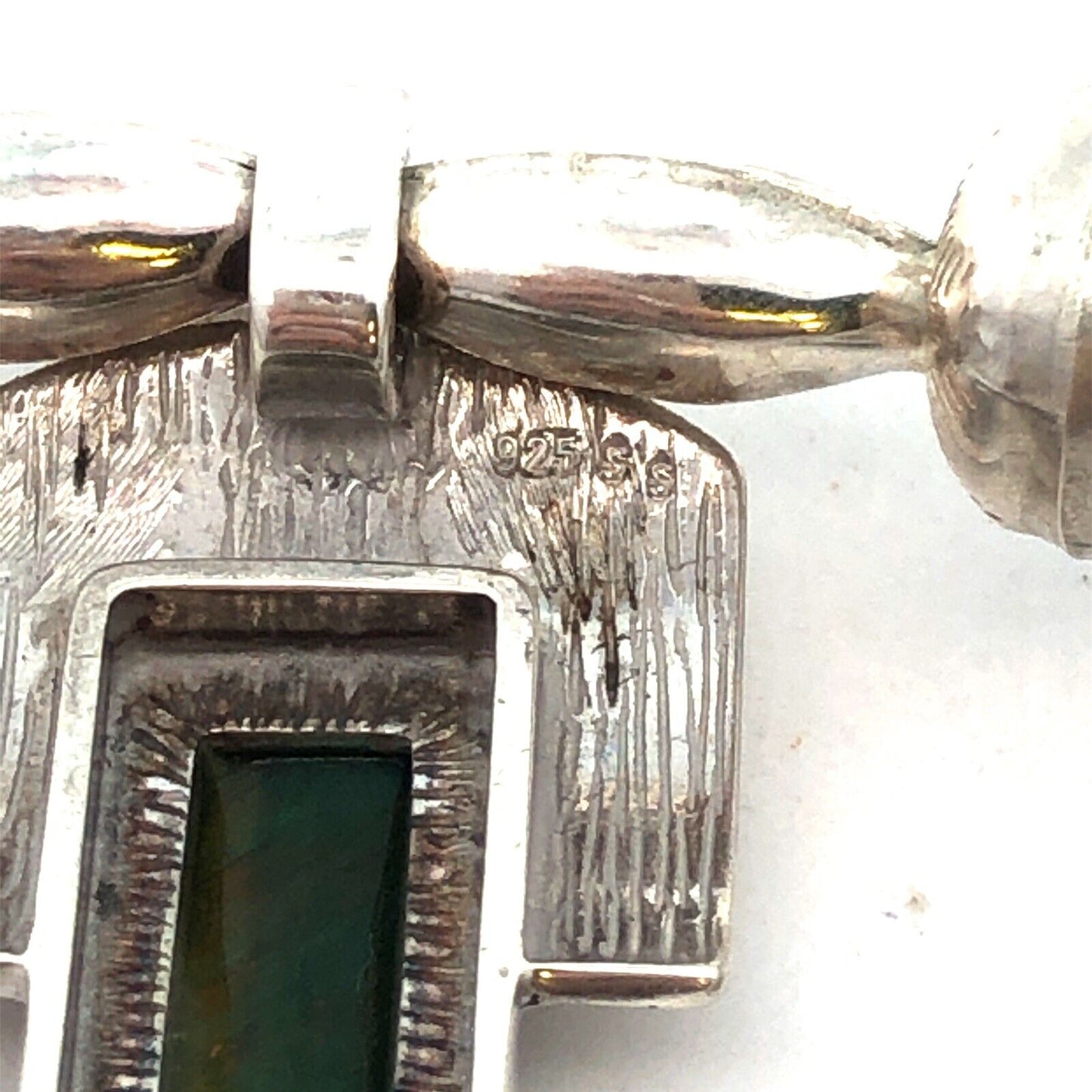 Designer Sterling Silver Chrysoprase Panel Modernist Statement Collar Necklace