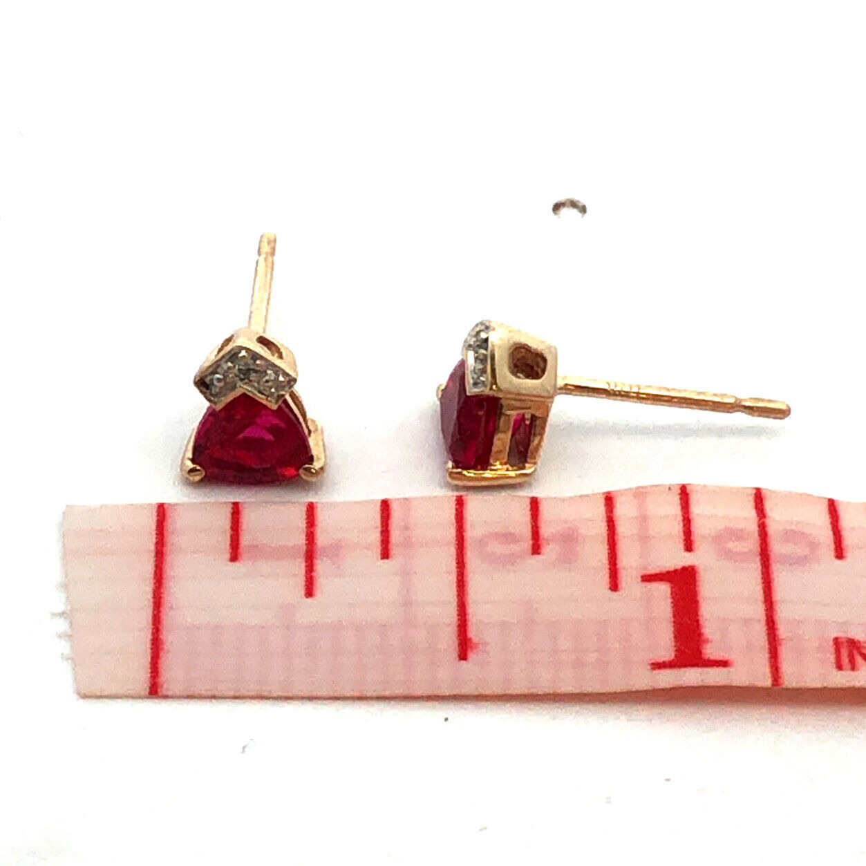 Designer 10K Yellow Gold Trillion Ruby Diamond Accent Stud Earrings