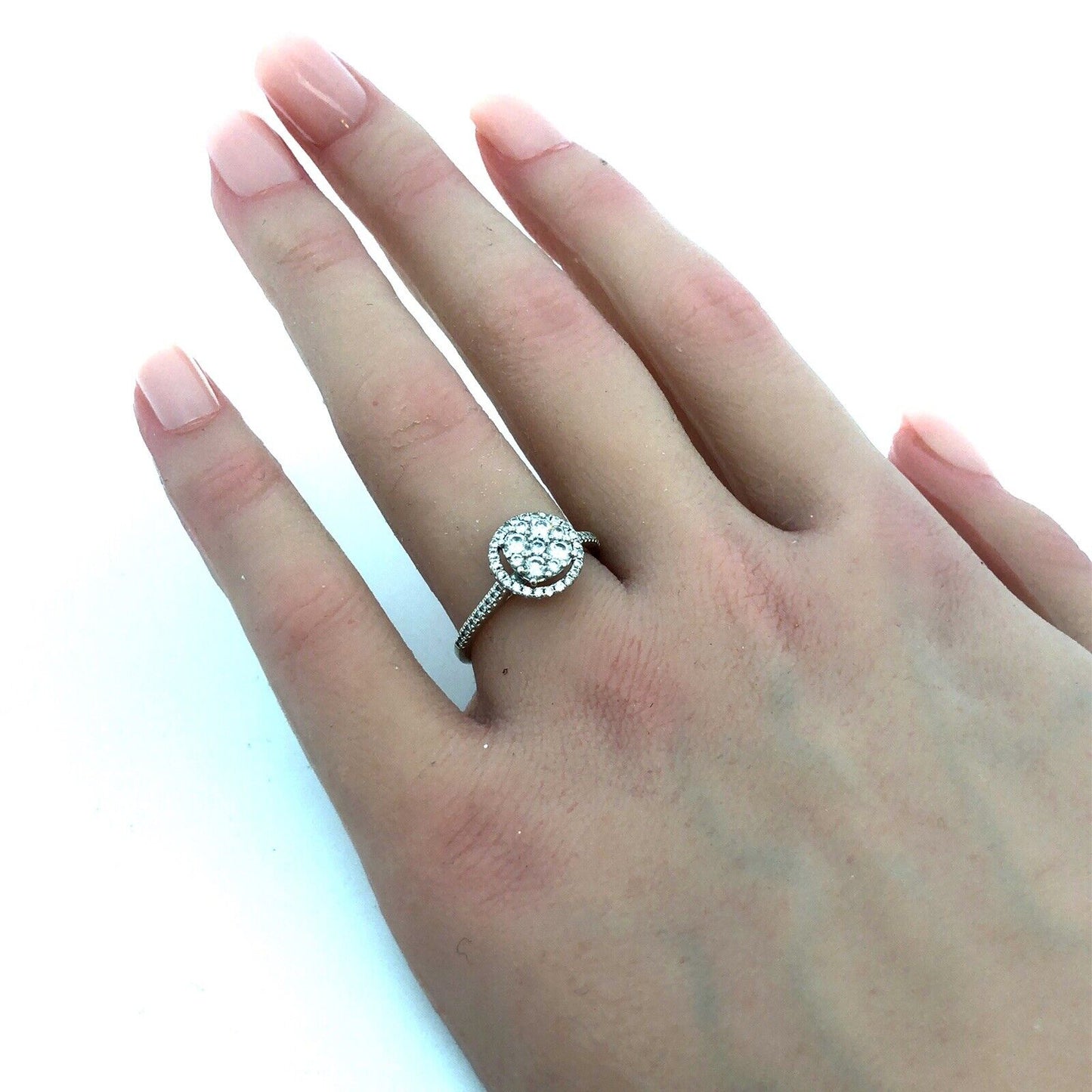 Designer SG 14K White Gold Round Diamond Cluster Halo Engagement Ring