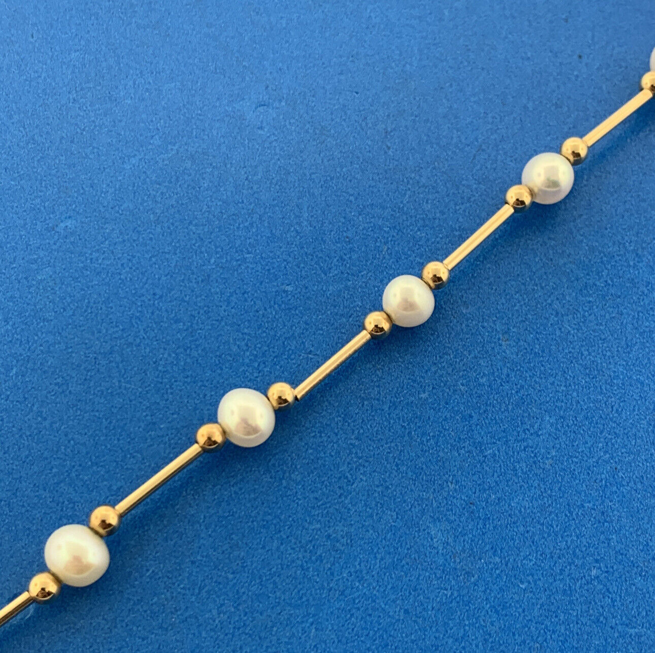 14K Yellow Gold Pearl & Gold Bead Bar June Wedding Anniversary Bracelet