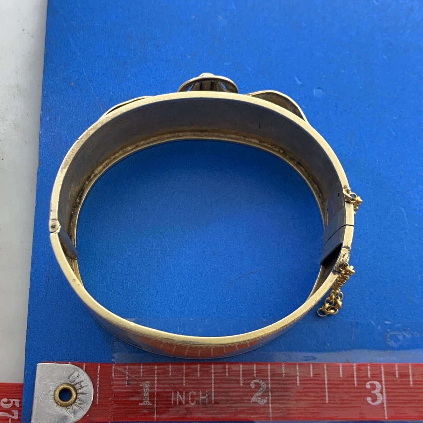 Vintage 925 Sterling Silver Vermeil Floral Scroll Buckle Hinged Cuff Bracelet
