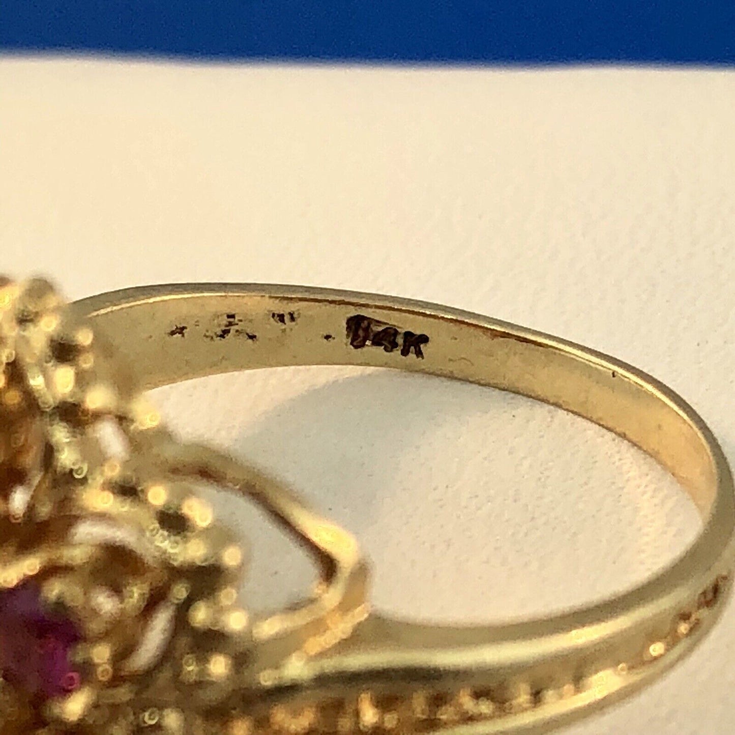 Perfect 14K Yellow Gold Ruby Flower Cluster July Anniversary Sweetheart Ring
