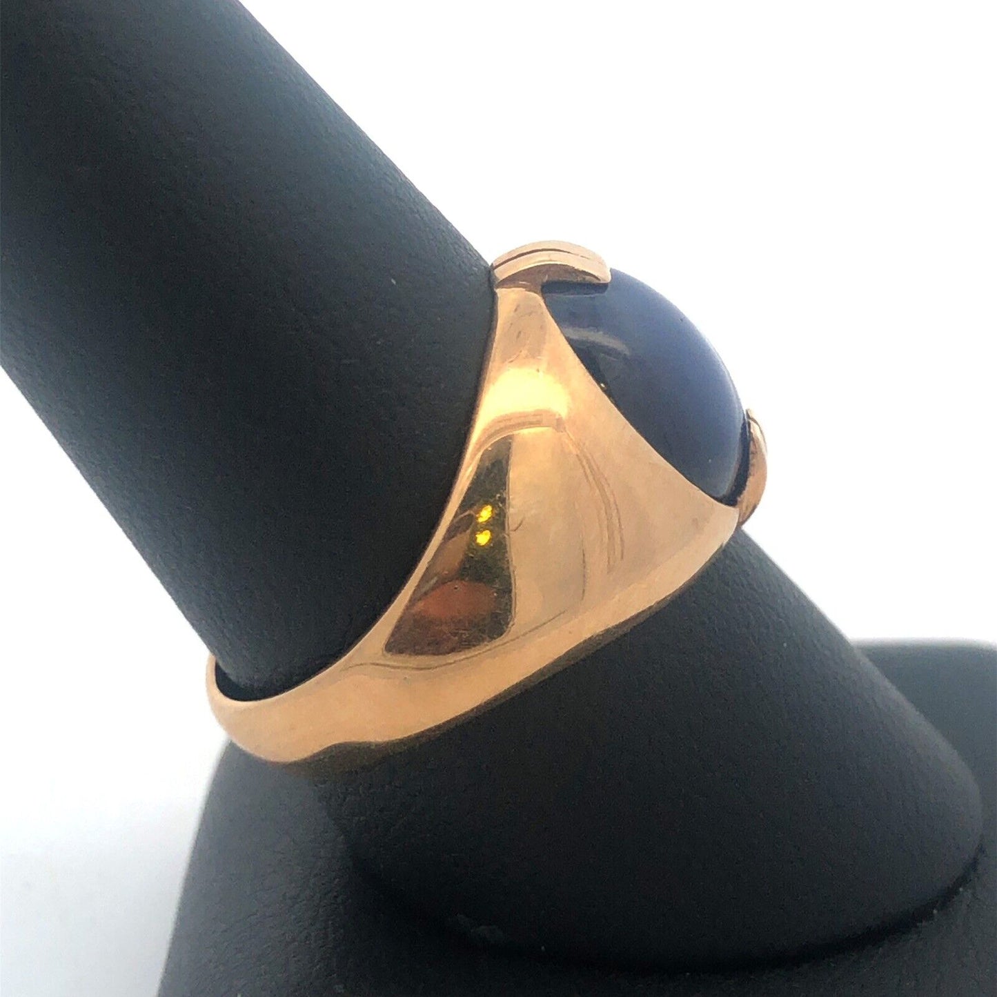 Gorgeous 10k Yellow Gold Oval Cabochon Blue Star Sapphire Dome Ring Size 9.25