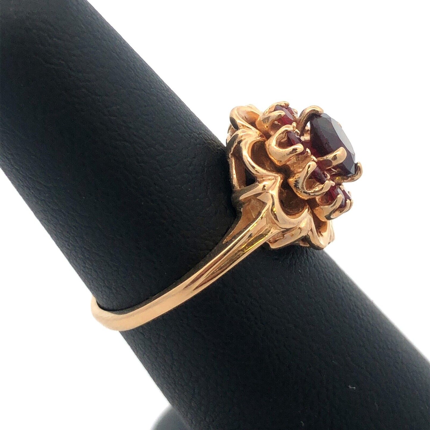 Vintage 10K Yellow Gold Garnet Flower Cluster Engagement January Cocktail Ring