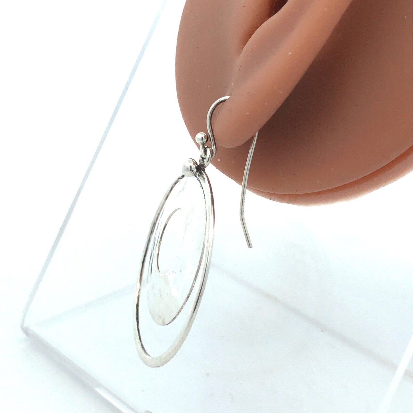 Designer Silpada Sterling Silver Hammered Modernist Round Hook Dangle Earrings