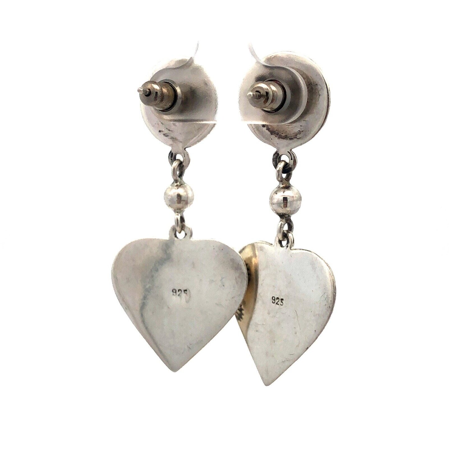Native American Concho 925 Sterling Silver Multi Gemstone Heart Dangle Earrings