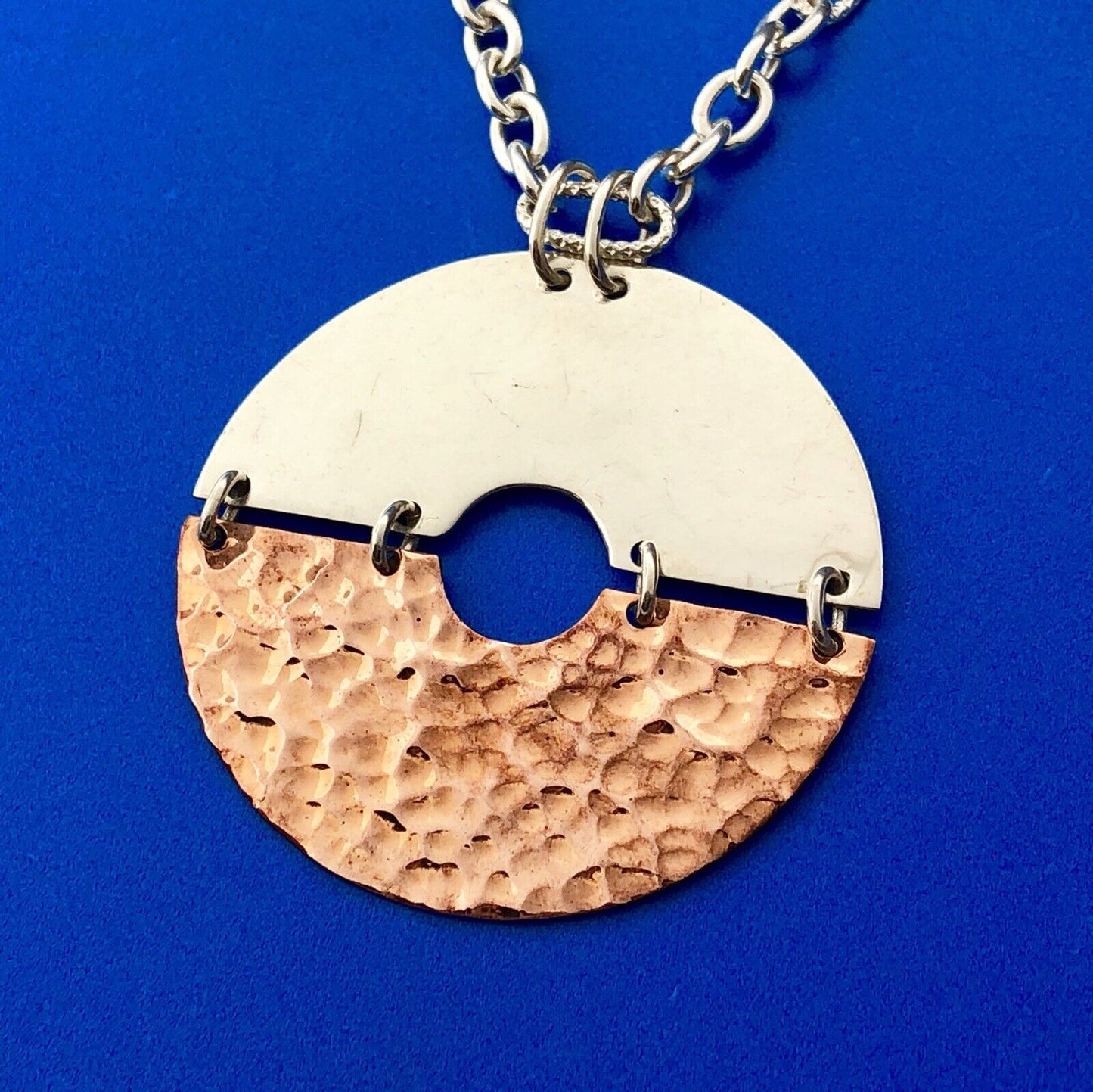 Vintage MWS Mexico Sterling Silver Two Tone Disc Modernist Statement Necklace