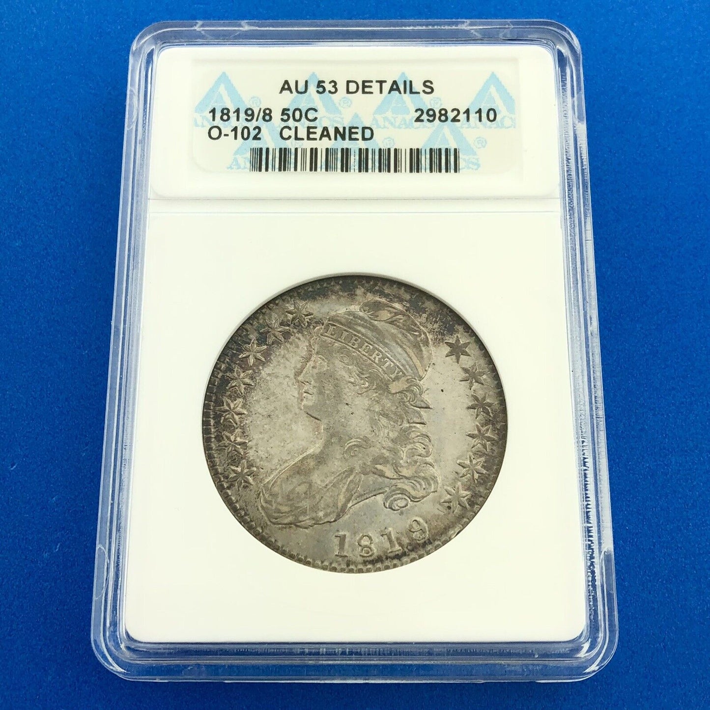 1819/8 Capped Bust Silver Half Dollar 50c Lettered Edge ANACS AU53 Details Coin