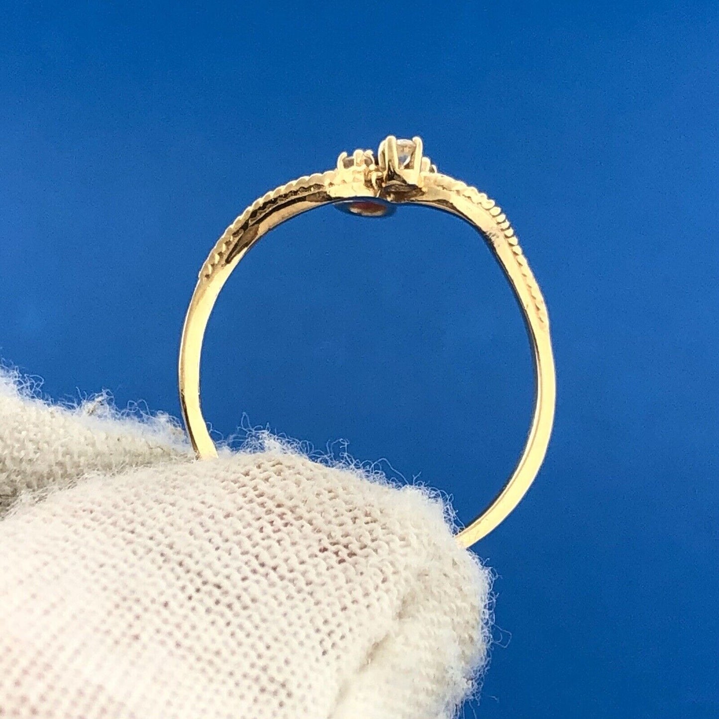 Exquisite 18K Yellow Gold Pear Ruby Diamond Balinese Style July Anniversary Ring