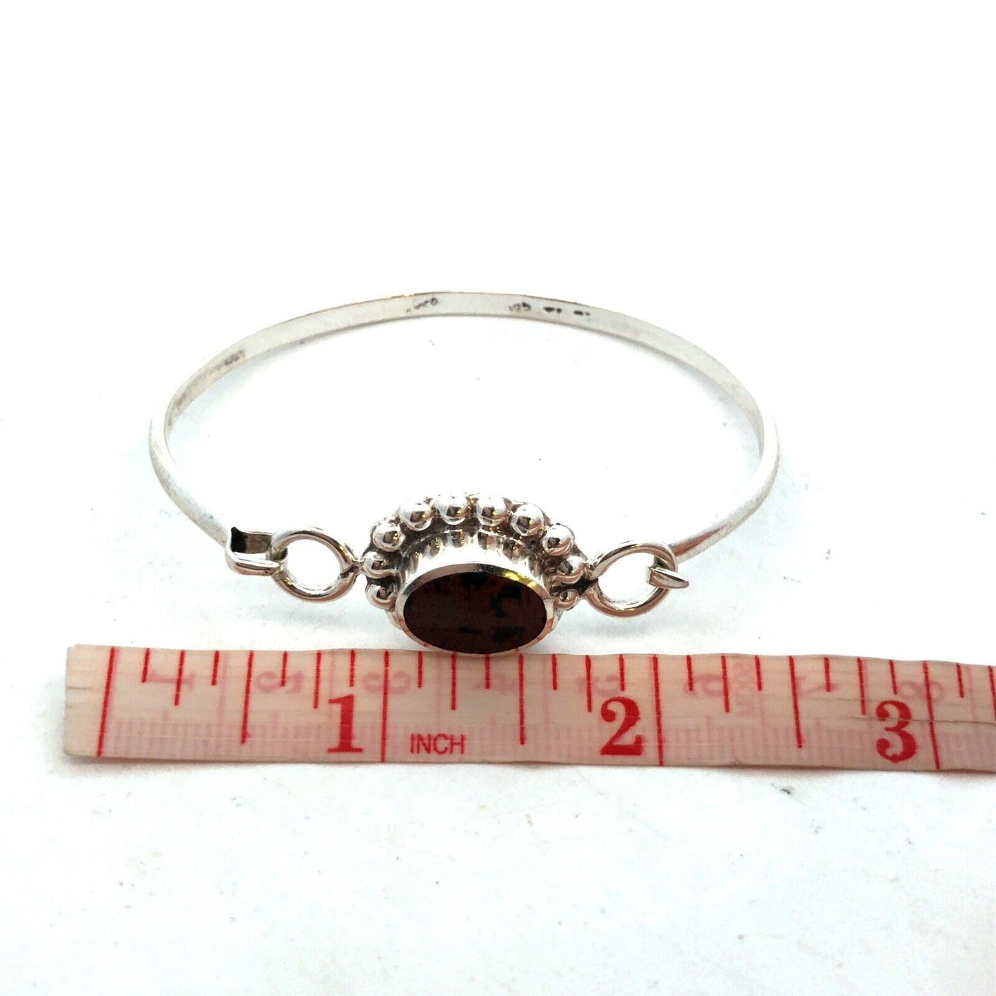 TAXCO Mexico 925 Sterling Silver Brecciated Jasper Cabochon Hook Bangle Bracelet