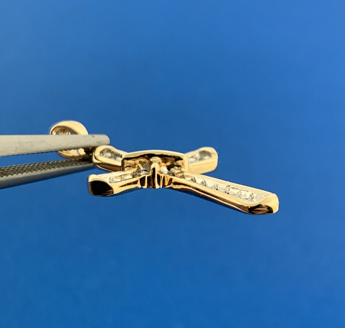 14K Yellow Gold Diamond Religious Communion Bridal Easter Cross Pendant